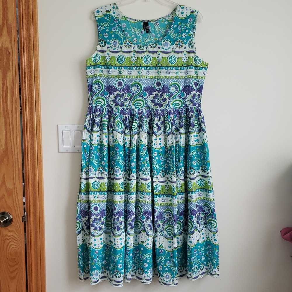 Phool Vibrant Cotton Sleeveless Midi Dress. Sz. M